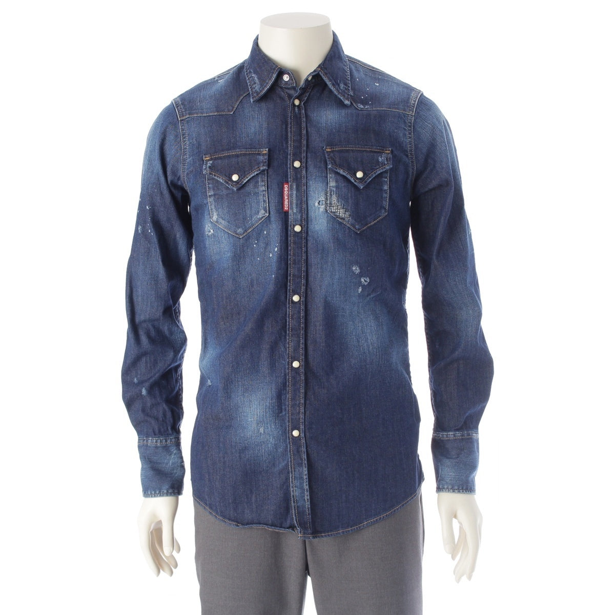 DSQUARED2 cotton Distressed Western Denim Long sleeve shirt tops S74DM0005 Indigo 44
