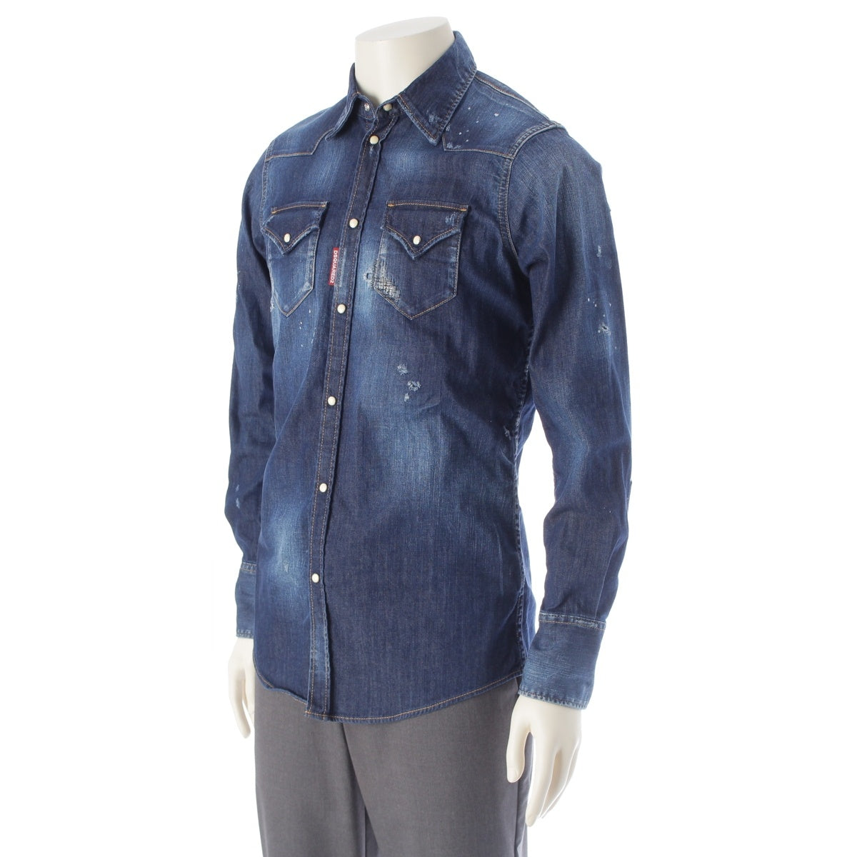 DSQUARED2 cotton Distressed Western Denim Long sleeve shirt tops S74DM0005 Indigo 44