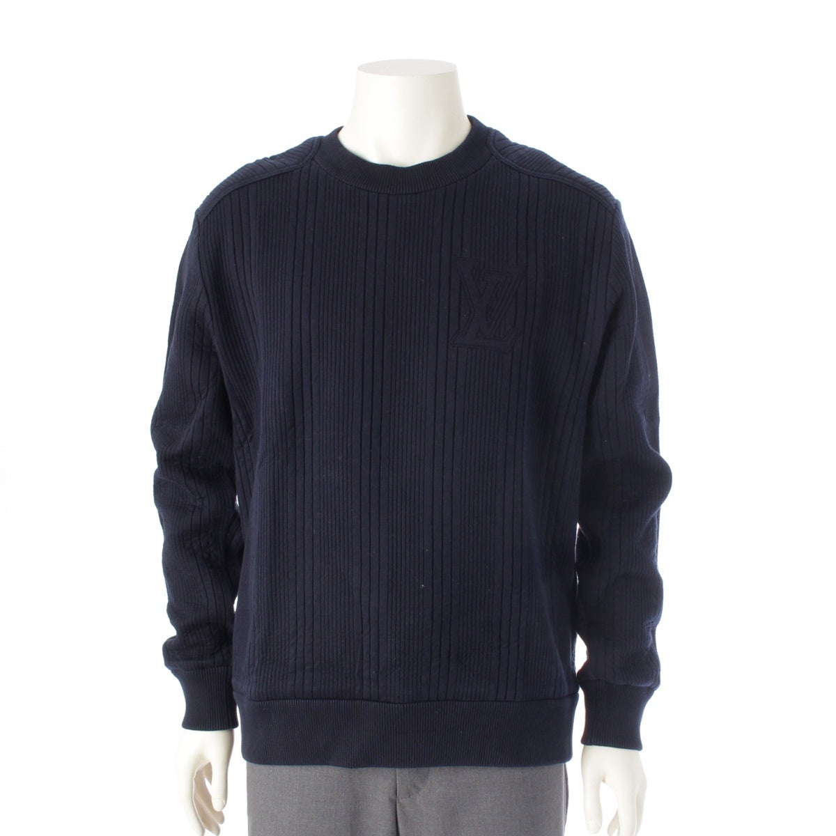 LOUIS VUITTON Cotton nylon LV Logo Stripe Bonded Sweatshirt sweat Shirt tops Navy M