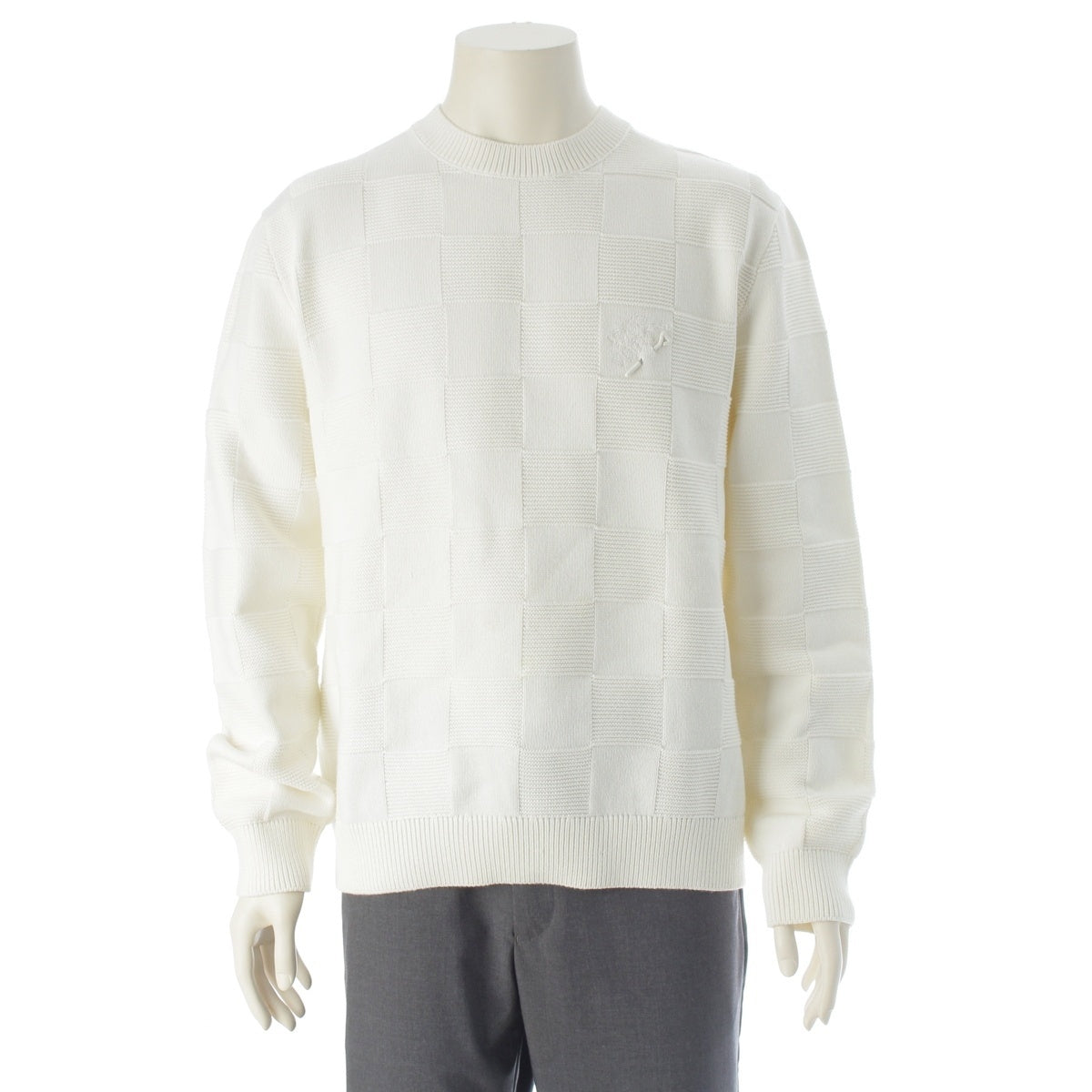 LOUIS VUITTON cotton Logo embroidered Damier knit sweater white M