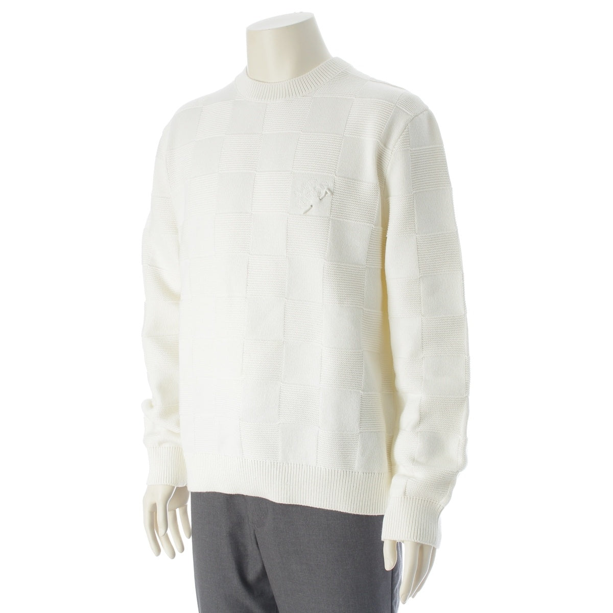 LOUIS VUITTON cotton Logo embroidered Damier knit sweater white M