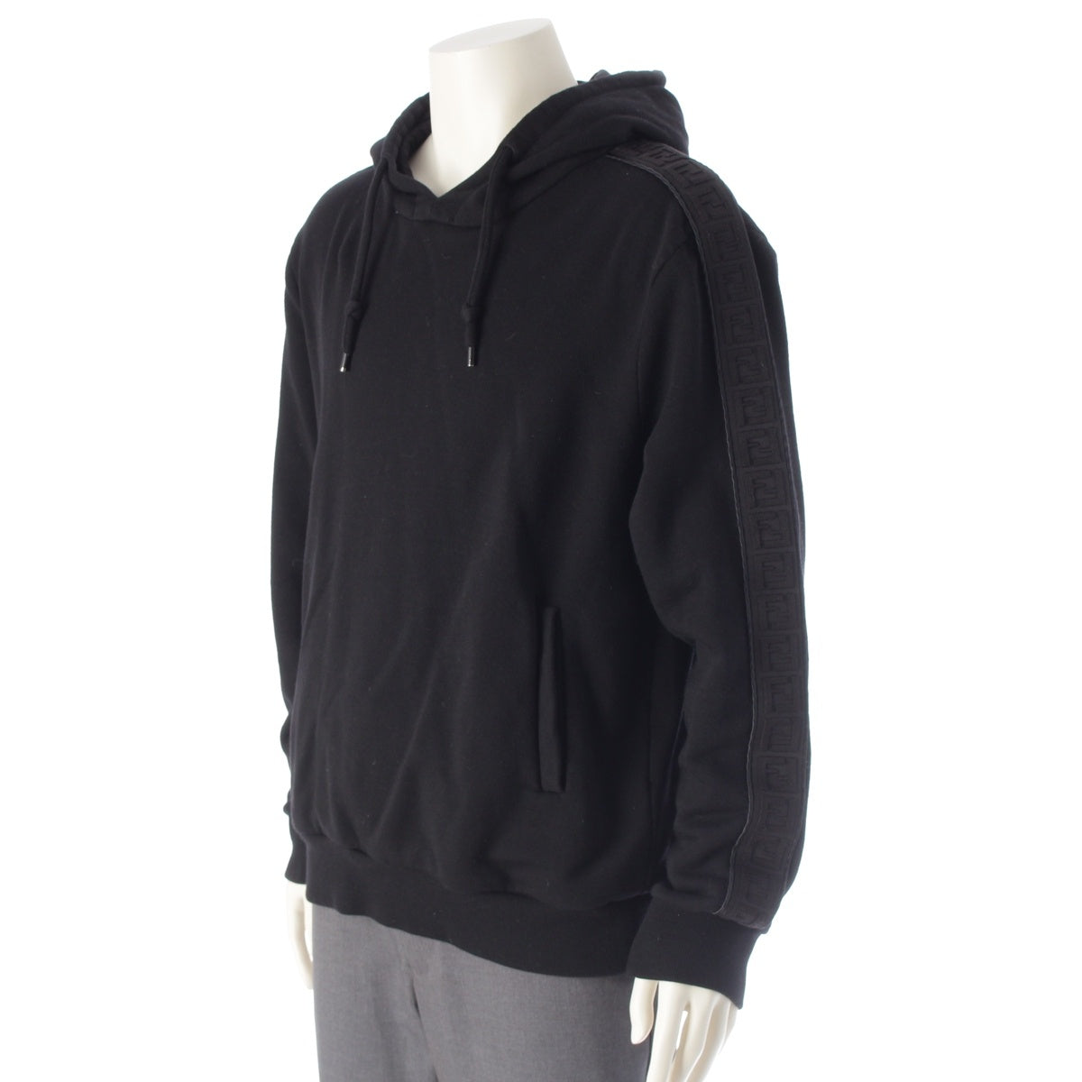 FENDI Cotton Wool Silk Cashmere Side FF logo hoodie Parker tops FY0981 black L