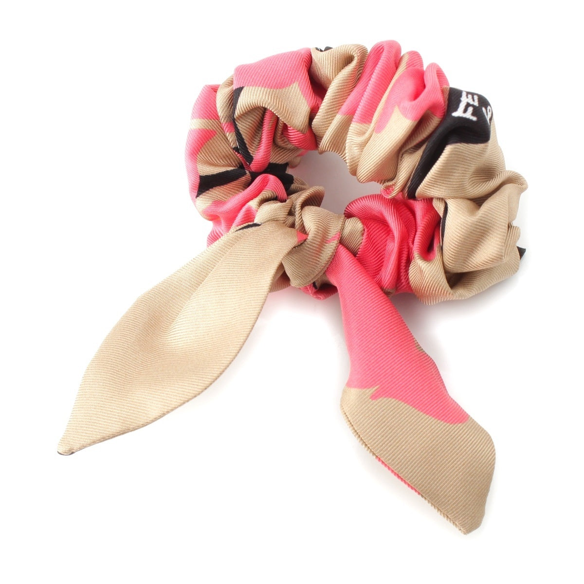 FENDI silk Logo Scrunchie hair accessory Beige pink