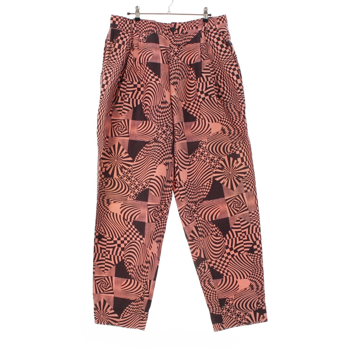 Gianni Versace Silk Linen Psychedelic Geometric Patterns Pants Bottoms Pink black 50