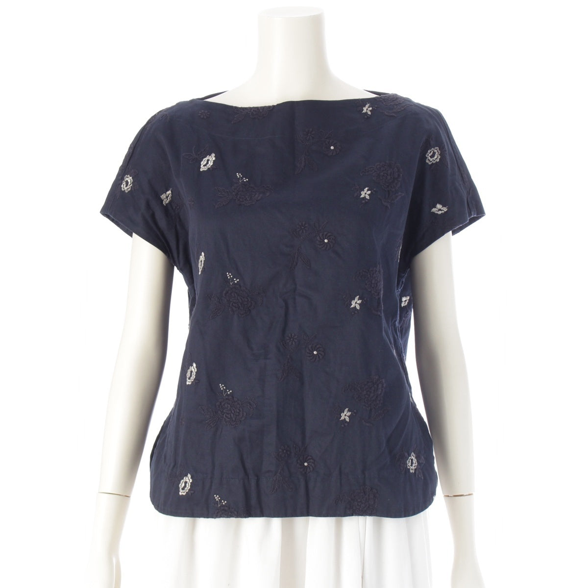 Mame Kurogouchi cotton embroidery blouse tops MM17SS₋SH068 Navy Silver 2