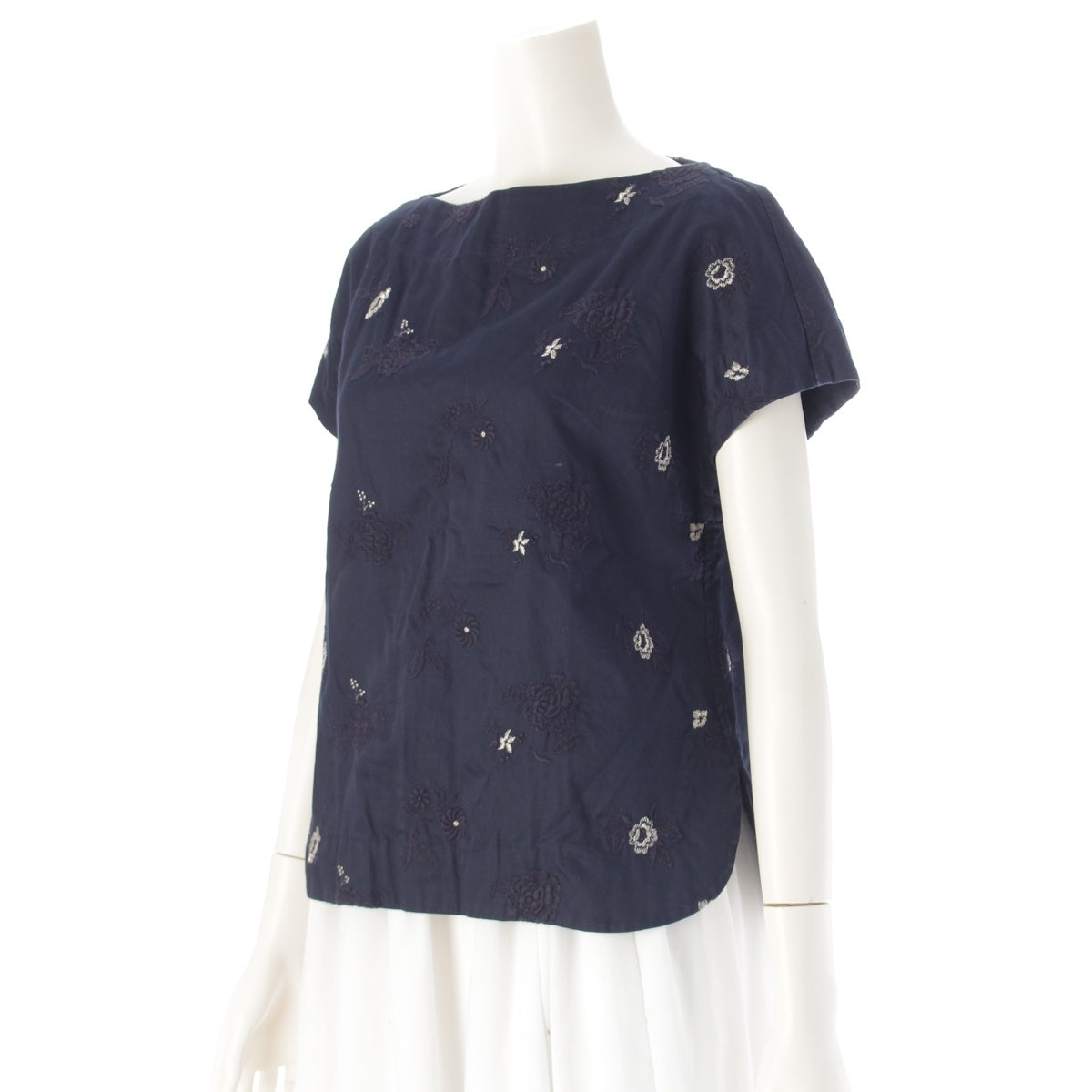 Mame Kurogouchi cotton embroidery blouse tops MM17SS₋SH068 Navy Silver 2