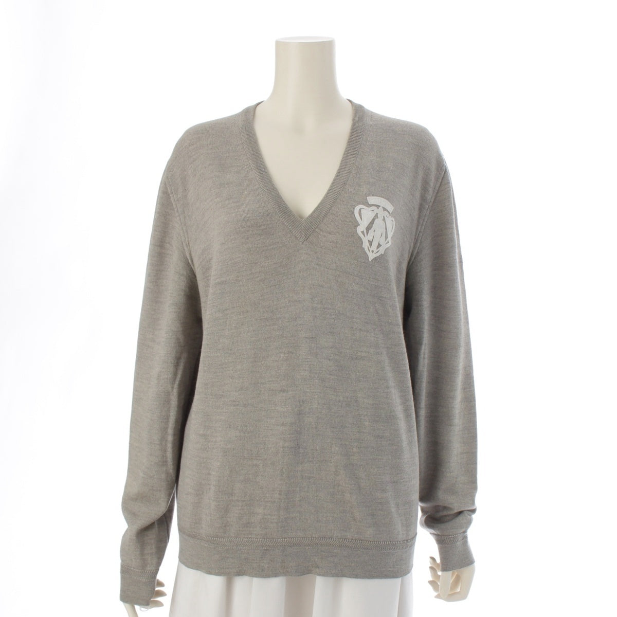 GUCCI wool Tom Ford period V-neck logo knit tops gray S