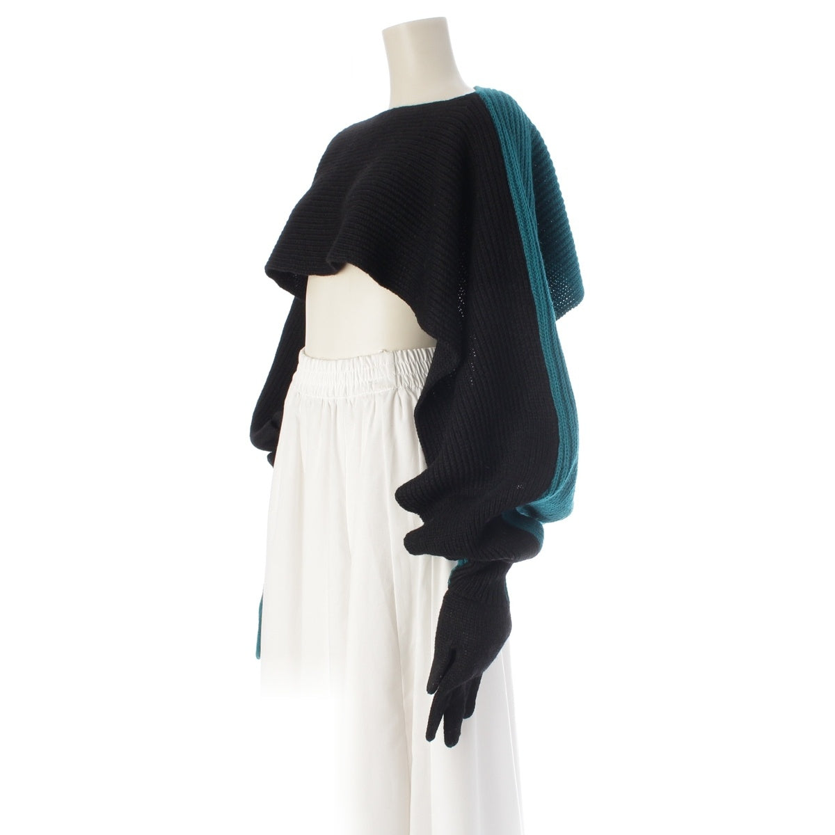 ISSEY MIYAKE wool Brush tag deformation bolero gloves knit tops Turquoise Black M