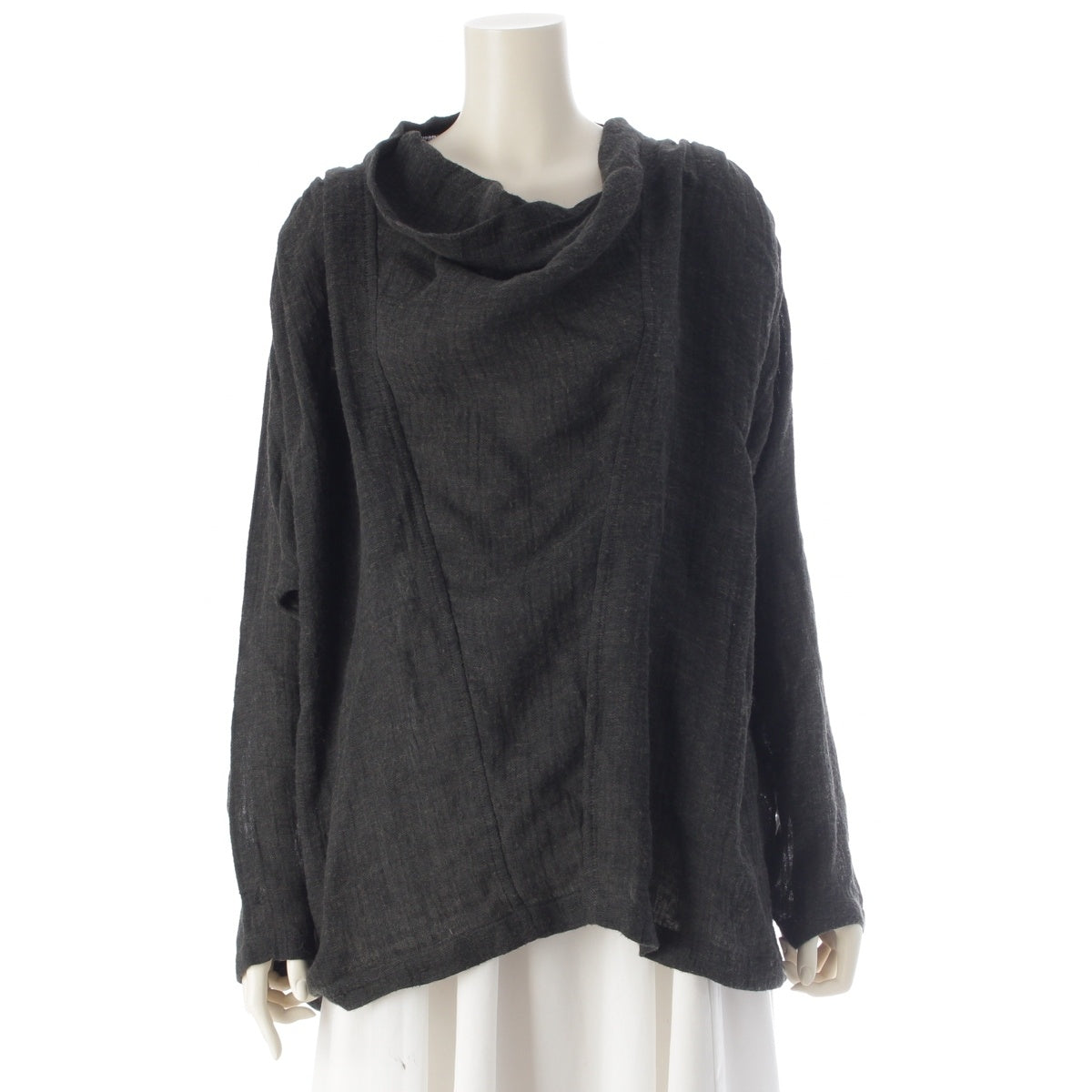 ISSEY MIYAKE Brush tag, shirring, modified dolman sleeves tops Charcoal Dark Gray