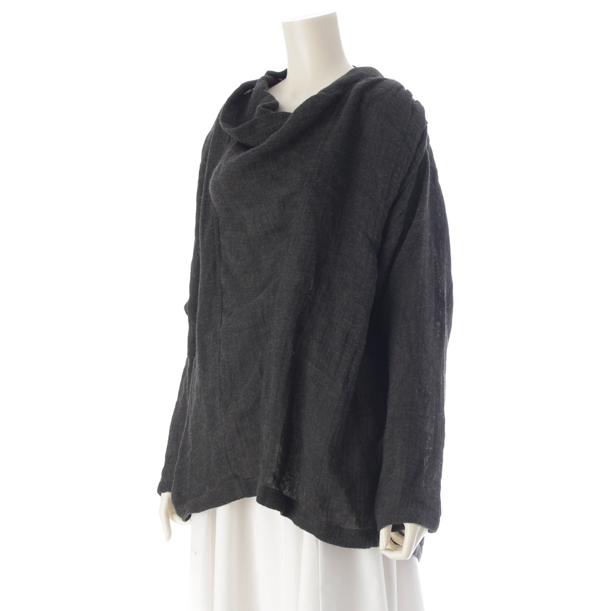 ISSEY MIYAKE Brush tag, shirring, modified dolman sleeves tops Charcoal Dark Gray
