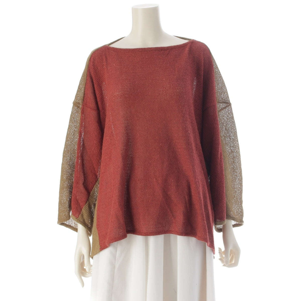 ISSEY MIYAKE All Style Two-tone oversized knit tops Red beige