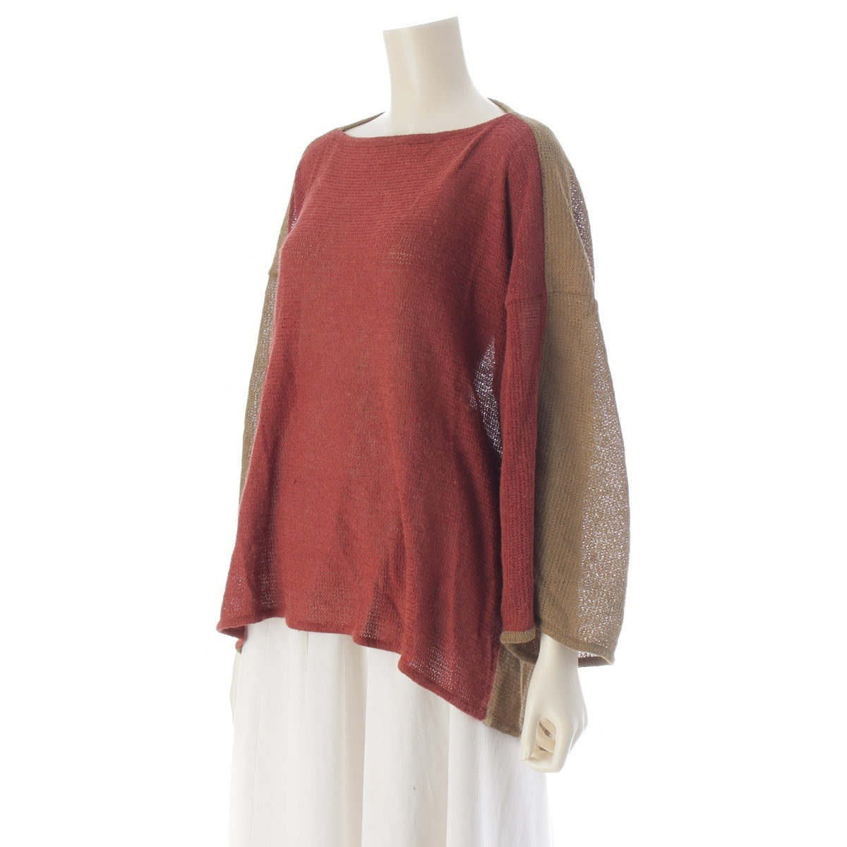 ISSEY MIYAKE All Style Two-tone oversized knit tops Red beige