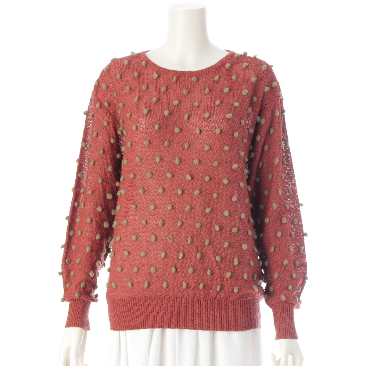 ISSEY MIYAKE Linen wool blend All Styles Warty Dolman Sleeve Knit sweater tops Red green one size