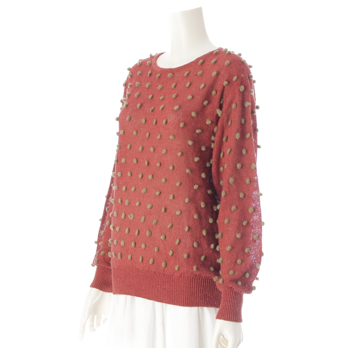 ISSEY MIYAKE Linen wool blend All Styles Warty Dolman Sleeve Knit sweater tops Red green one size