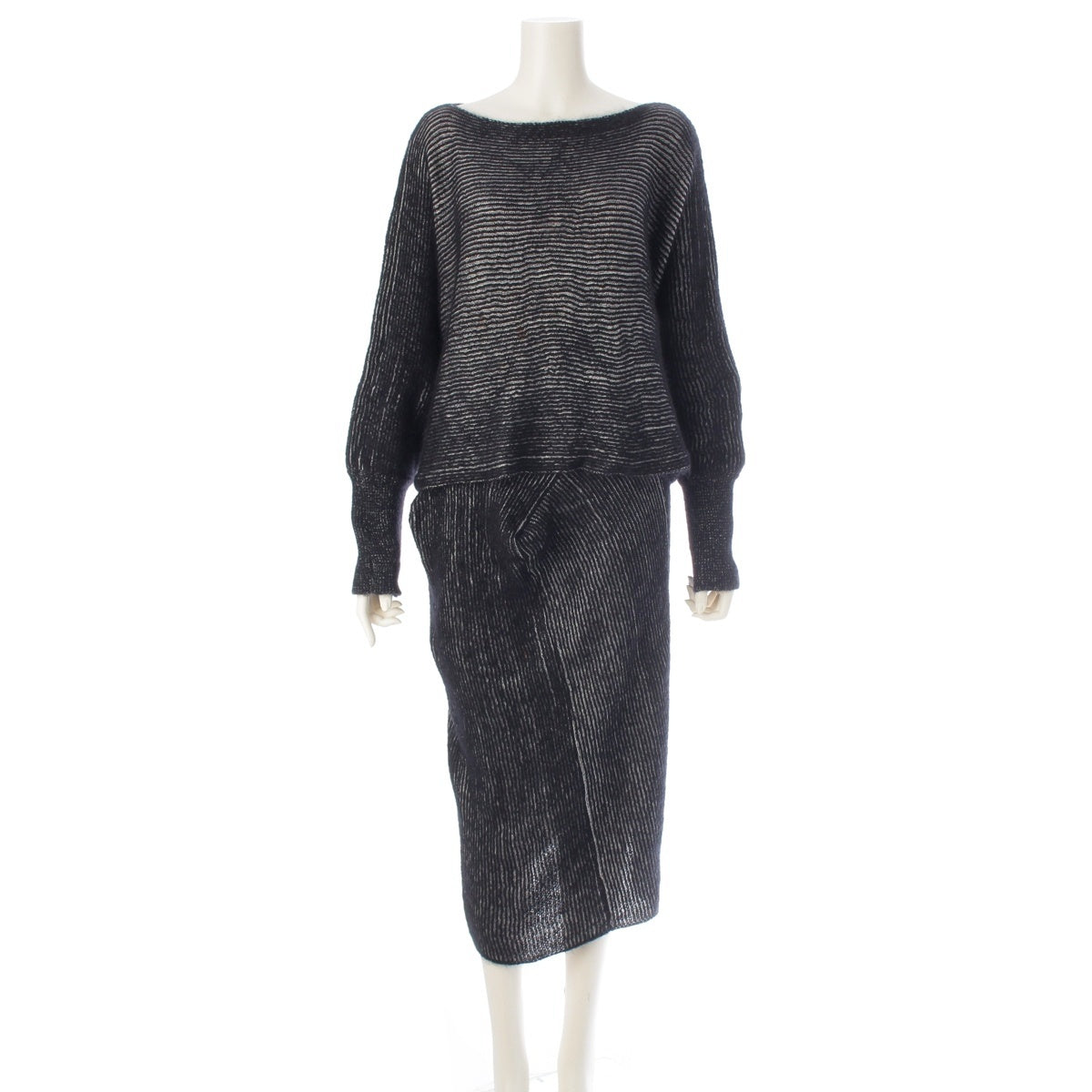 ISSEY MIYAKE Length Modified knit Dolman sleeve Skirt setup Black White M