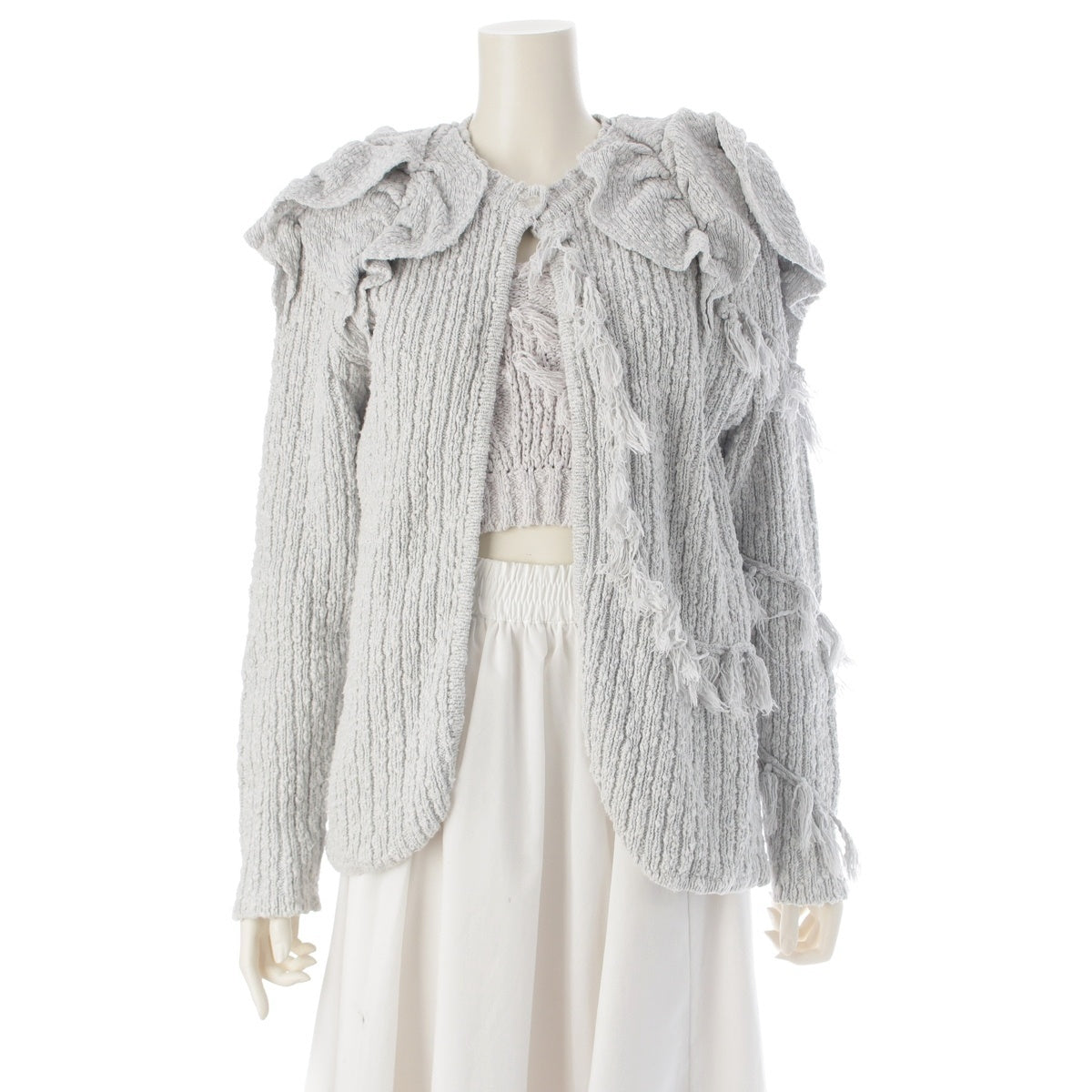 ISSEY MIYAKE cotton All Style Fringe Knit Cardigan Bustier ensemble tops Light gray ice blue F