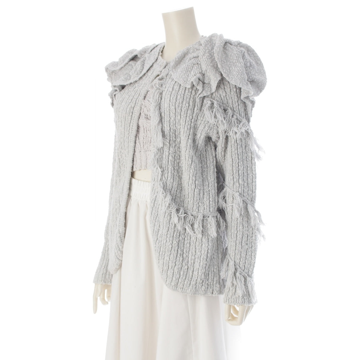 ISSEY MIYAKE cotton All Style Fringe Knit Cardigan Bustier ensemble tops Light gray ice blue F