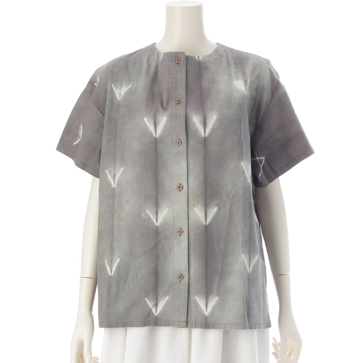 ISSEY MIYAKE cotton Brush tag discharge printing short sleeve baseball Long sleeve shirt tops MG12304 Gray White 9