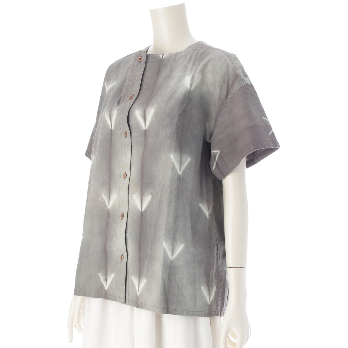 ISSEY MIYAKE cotton Brush tag discharge printing short sleeve baseball Long sleeve shirt tops MG12304 Gray White 9