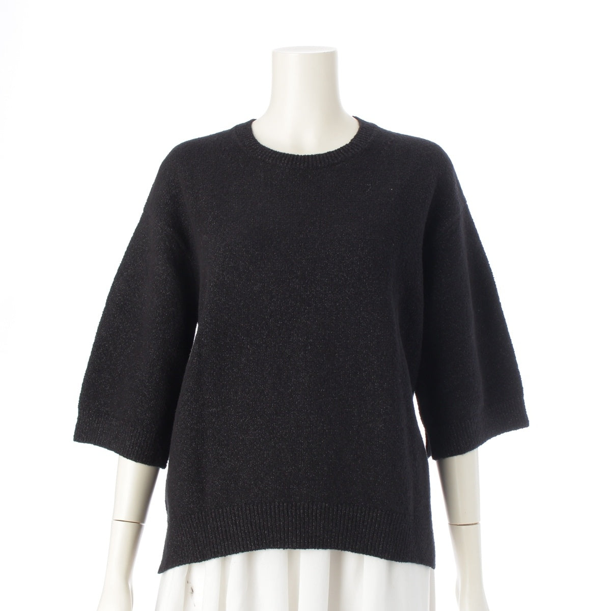 Drawer Cotton nylon slit short sleeves knit tops 6513-199-1180 black 1