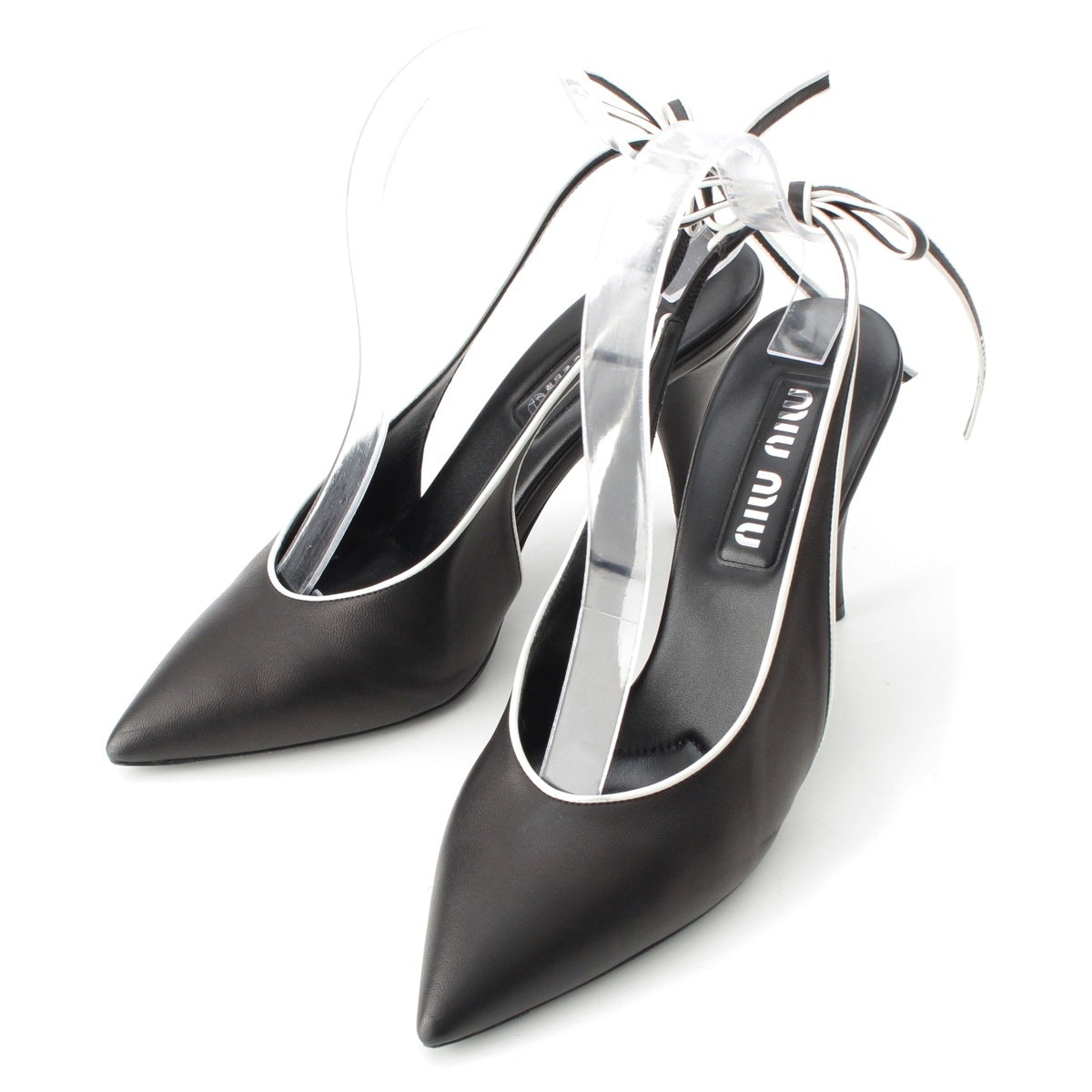 MIUMIU Two-tone slingback heels pumps Pointed Toe Black White 38 1/2