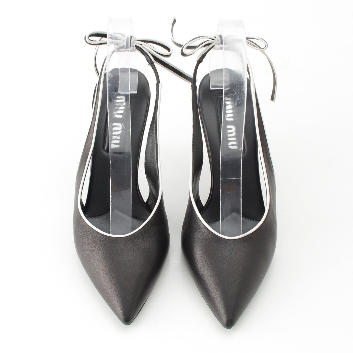 MIUMIU Two-tone slingback heels pumps Pointed Toe Black White 38 1/2