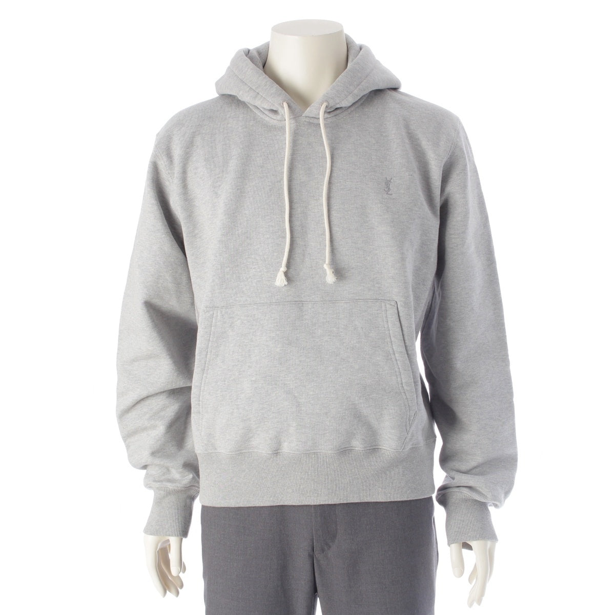 SAINT LAURENT Cassandre embroidered fleece lining Parker Hoodie Tops 778559 gray L