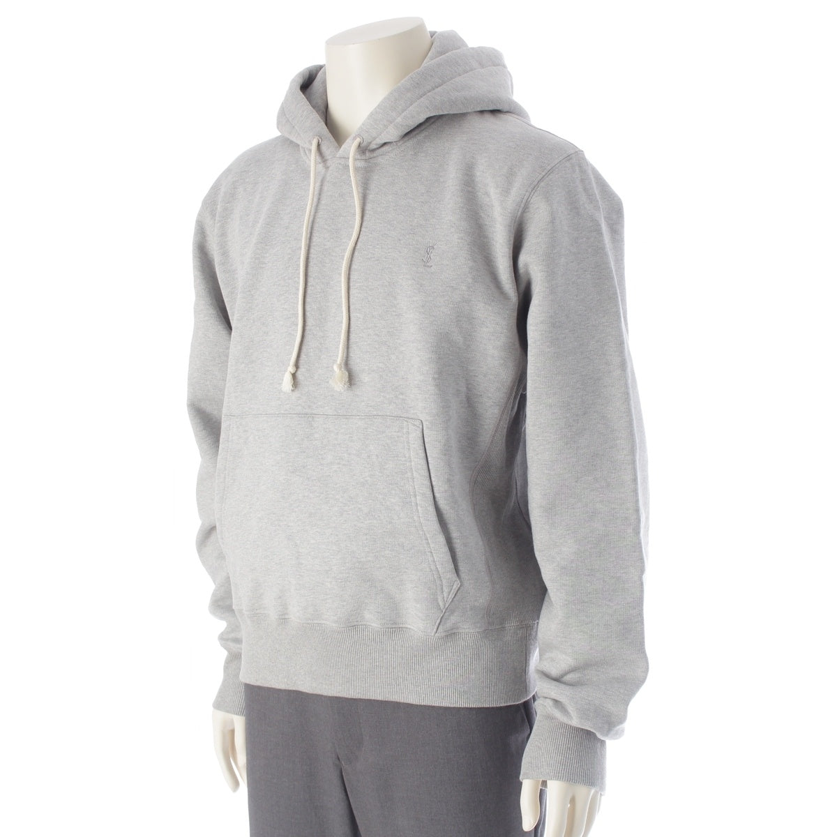 SAINT LAURENT Cassandre embroidered fleece lining Parker Hoodie Tops 778559 gray L