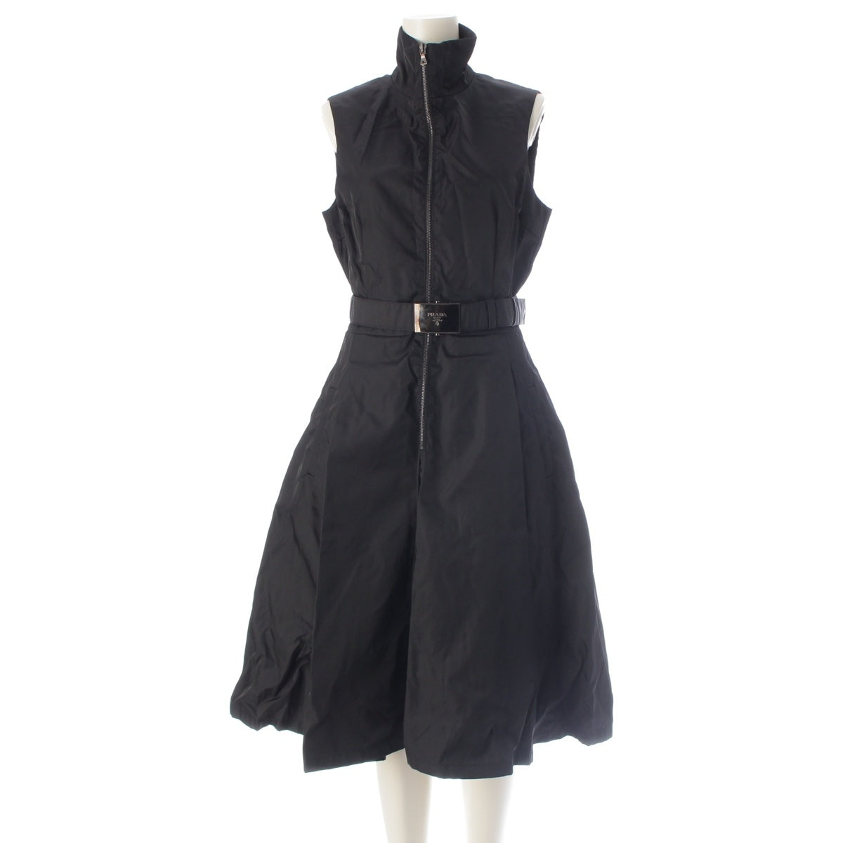 PRADA Nylon Zip up one piece Dress with belt black 42