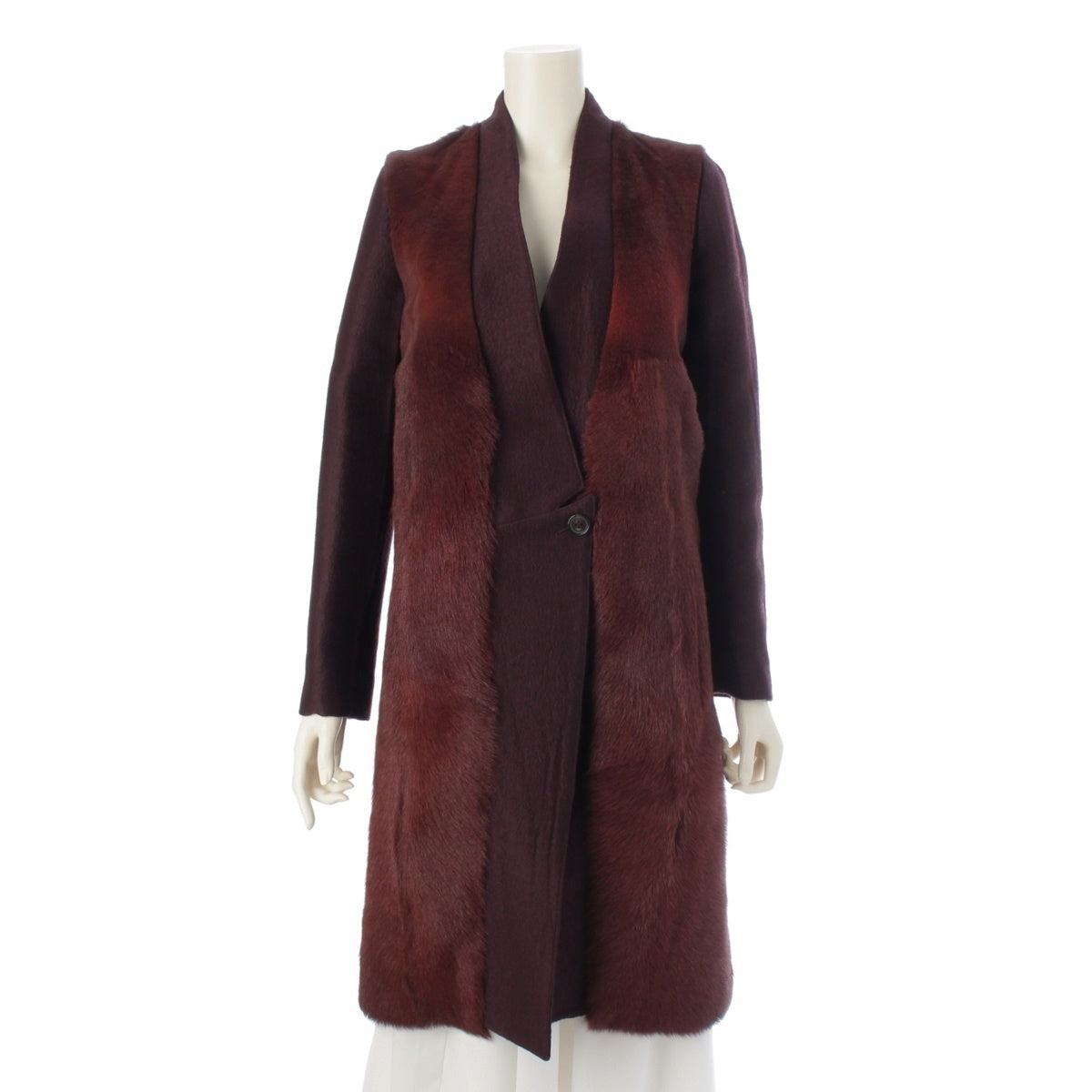 NEIL BARRETT wool fur long coat Best Outer Bordeaux Red XXS