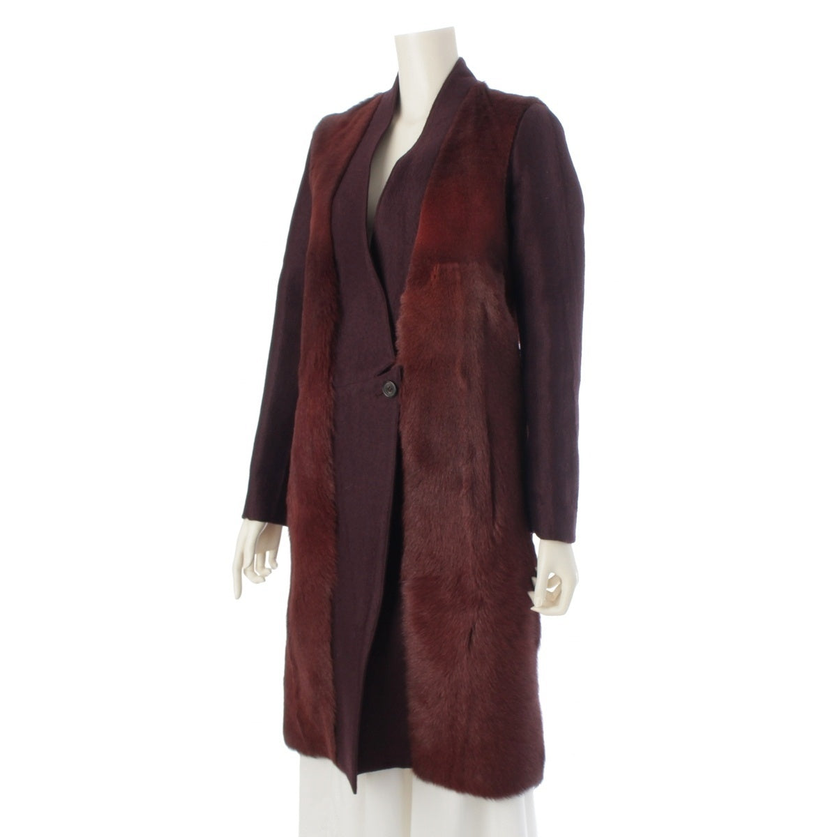 NEIL BARRETT wool fur long coat Best Outer Bordeaux Red XXS