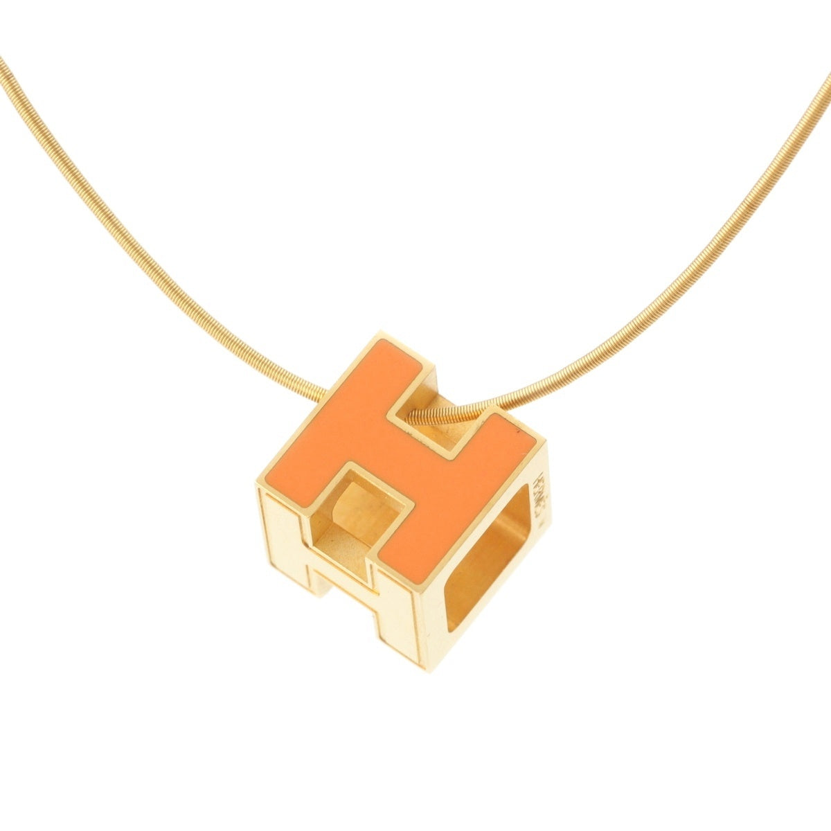 HERMES Cage Ash Cube Necklace Accessories Orange gold