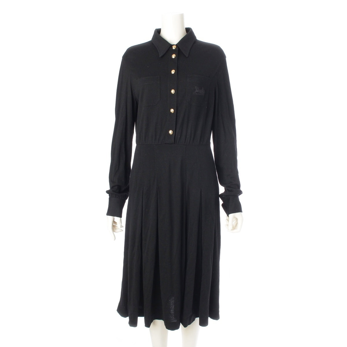 CELINE wool cashmere Horse-drawn carriage embroidery with gold buttons one piece 2X561453L black L
