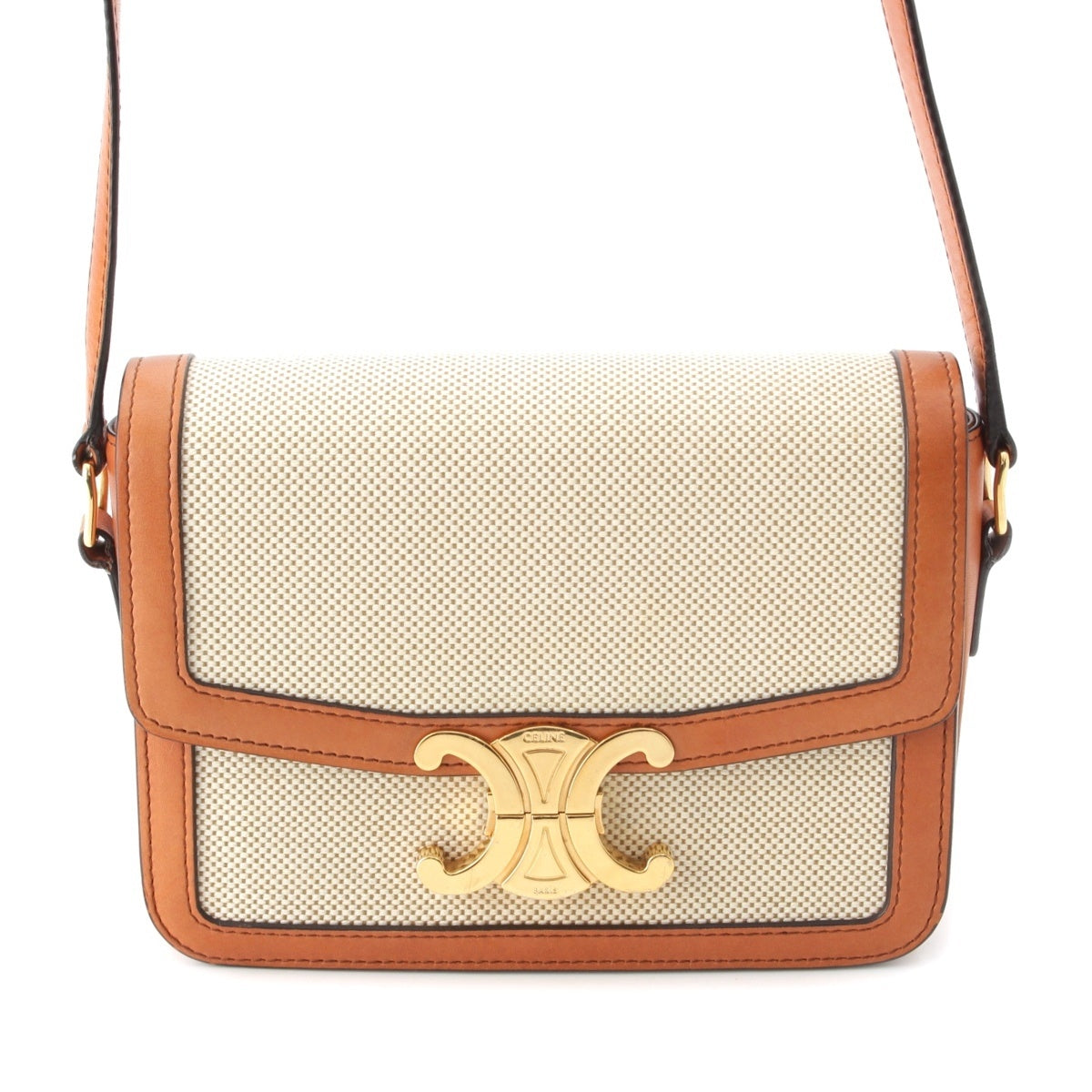 CELINE Canvas leather Teen Triomphe Shoulder Bag 188882EGC.02NT Natural tongue