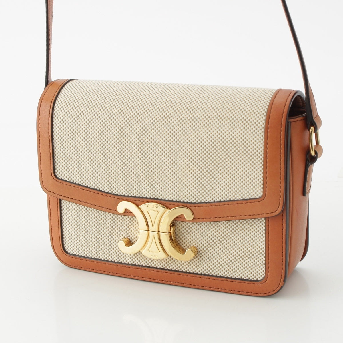 CELINE Canvas leather Teen Triomphe Shoulder Bag 188882EGC.02NT Natural tongue