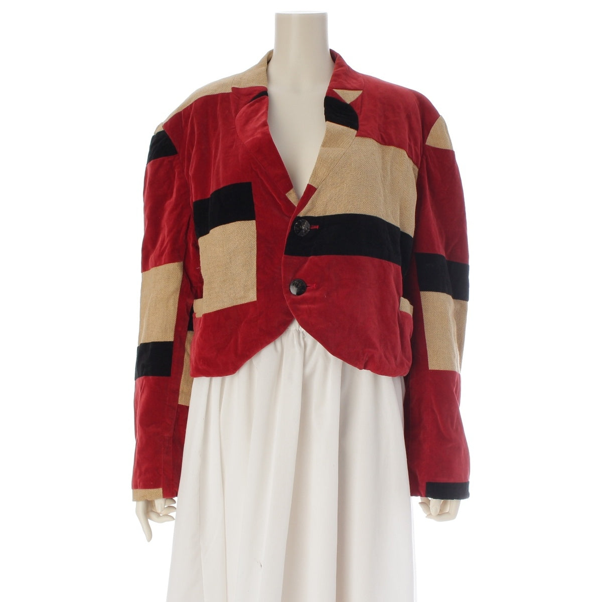 Christopher nemes Velour Linen Vintage Cropped tailored jacket Outer tops Multicolor Red Beige Black
