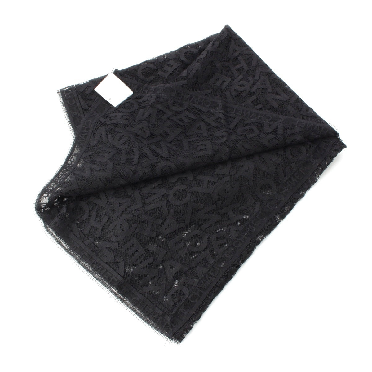 CHANEL Cotton nylon Logo Jacquard Logo Lace Shawl Stall P12205 black
