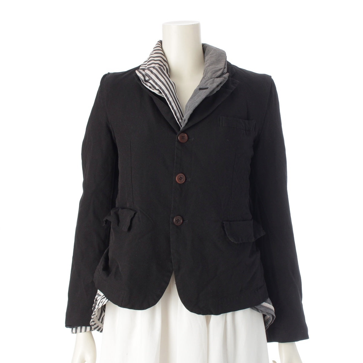 COMME des GARCONS Polyester cotton Poly felted striped docking tailored jacket GG-J021 Black gray system XS