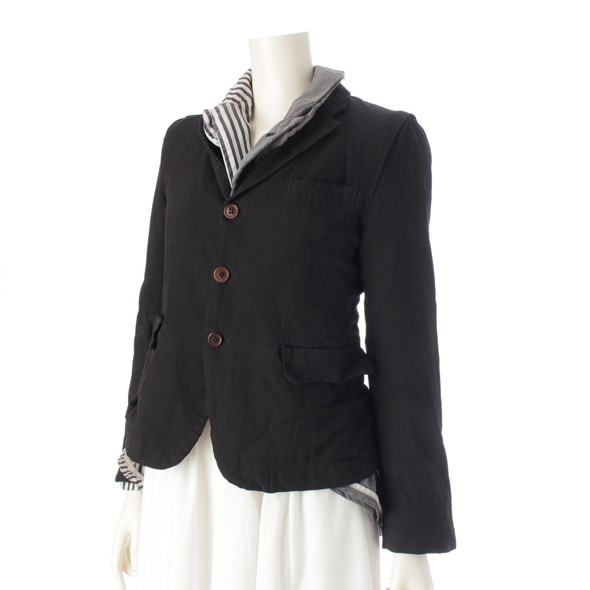 COMME des GARCONS Polyester cotton Poly felted striped docking tailored jacket GG-J021 Black gray system XS