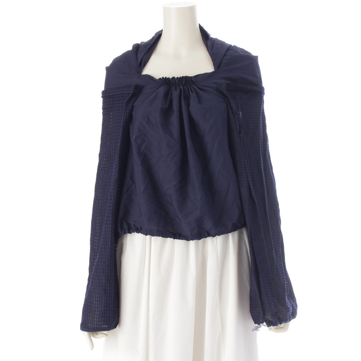COMME des GARCONS Mixed Material Docking Hooded Long Sleeve tops GA-B013 Navy Stainless Steel