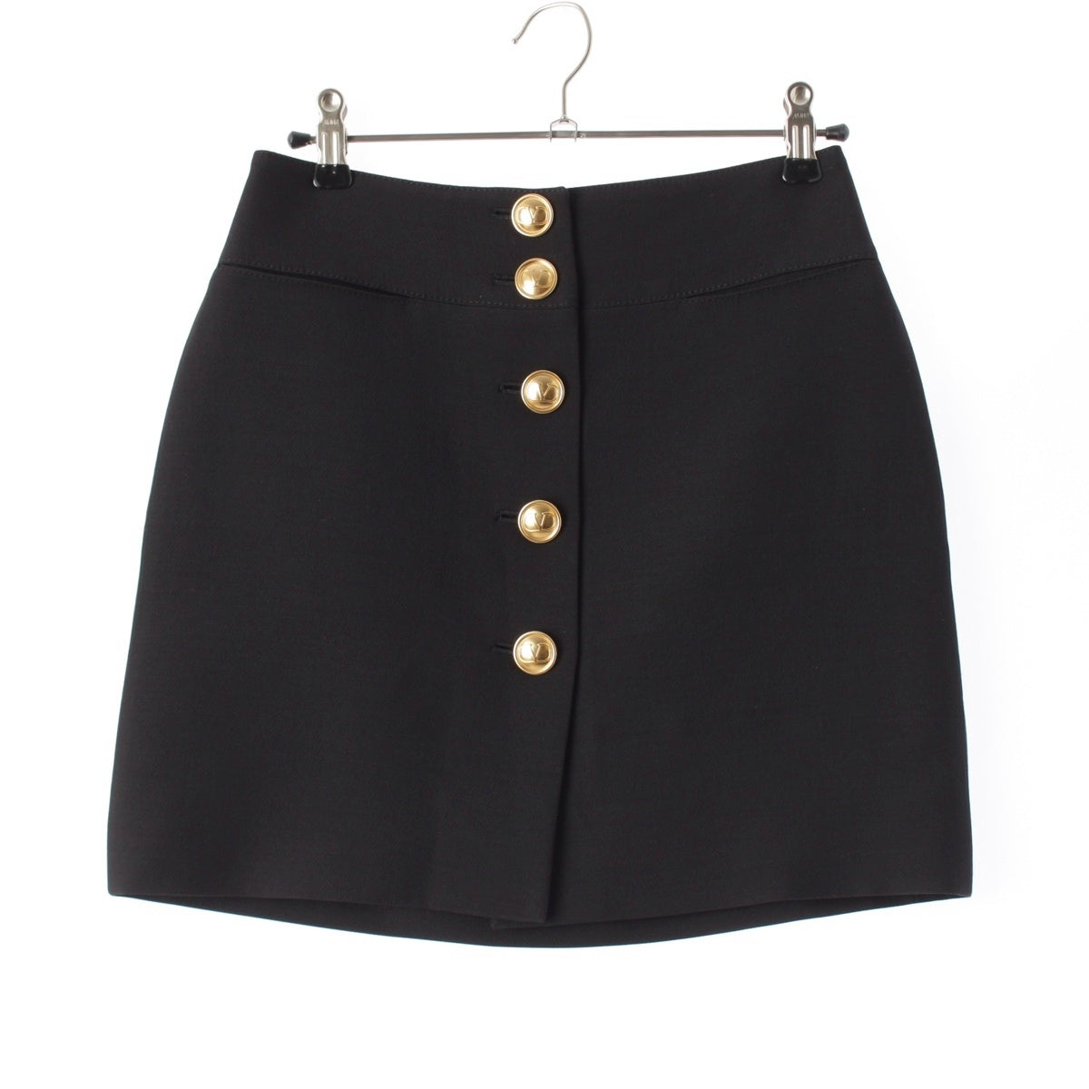 VALENTINO Wool silk Logo Gold Button Mini skirt Bottoms WB3RA8201CF black 36