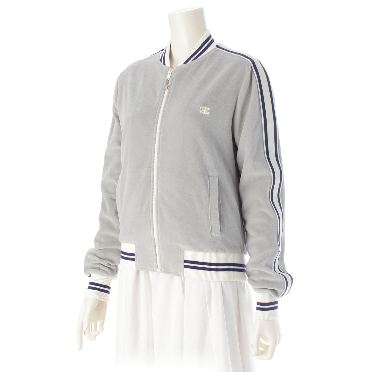 CELINE Cotton x nylon Triomphe Teddy Velvet Jersey Tracksuit Jacket RV0R1748Q Glaze x Navy x Ecru XS