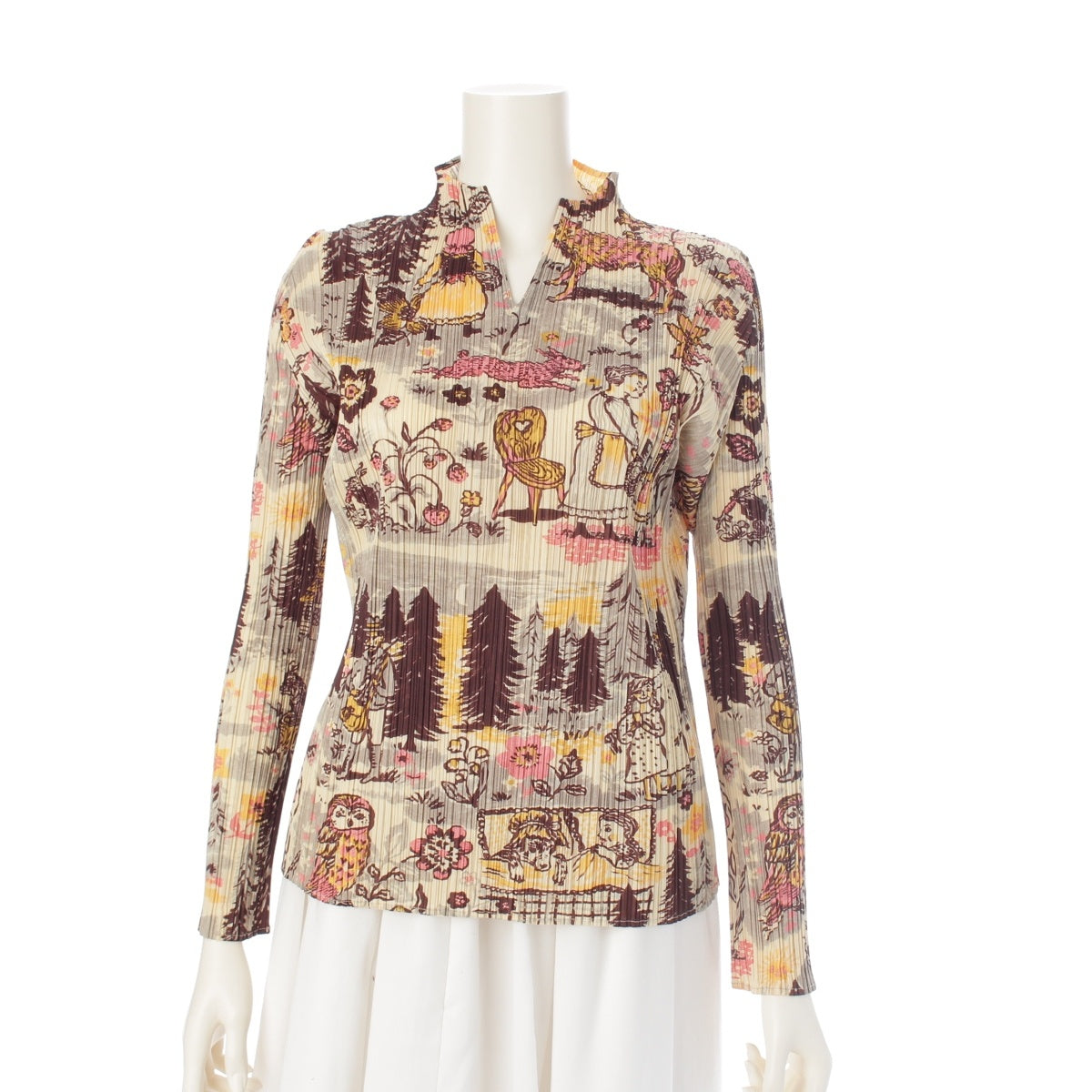 PLEATS PLEASE ISSEY Little Red Riding Hood Print Skipper Long Sleeve Cut tops PP93-JK936 Brown multicolor 4