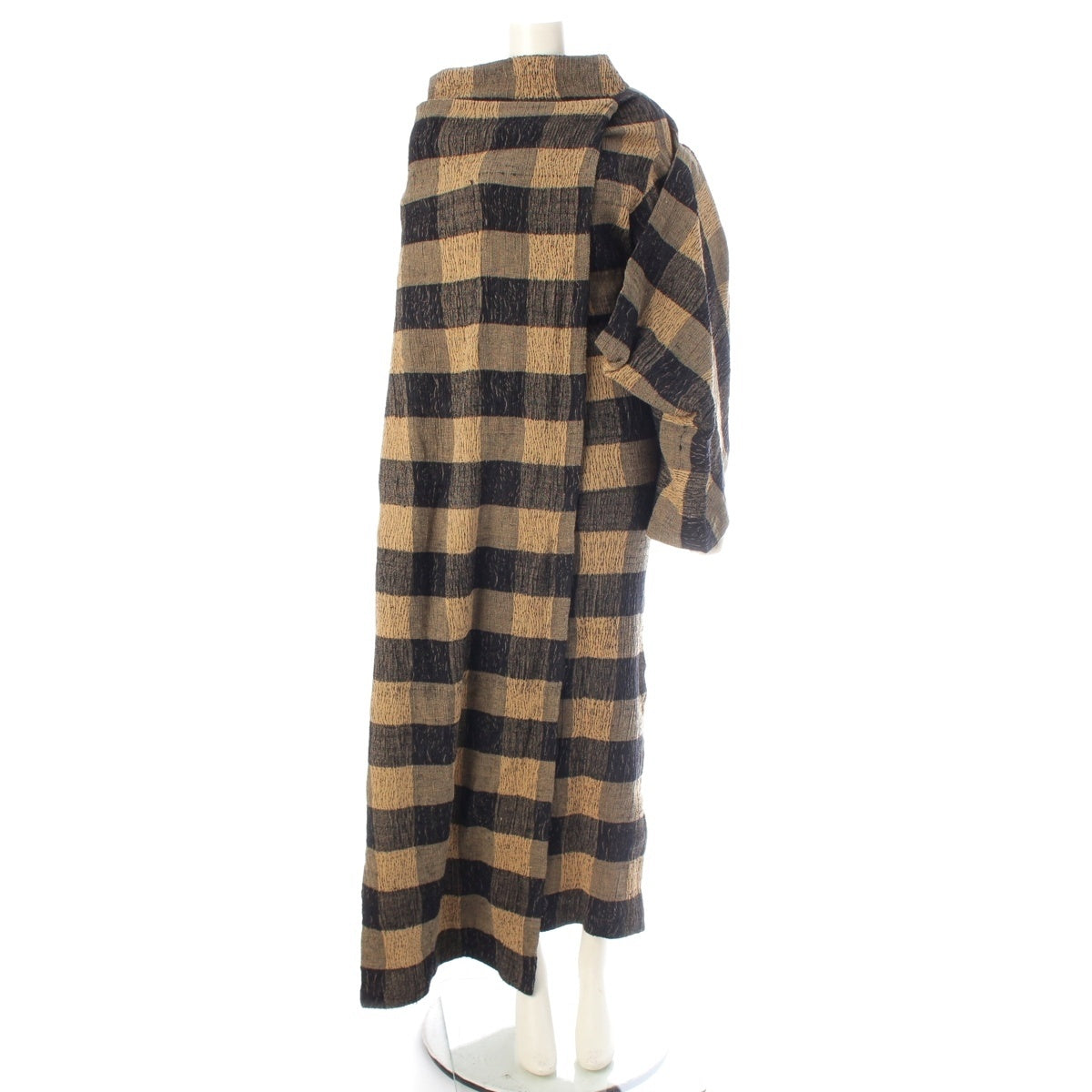 ISSEY MIYAKE robe Silk x Cotton x Nylon Check Design 3 piece Set up tops, coats, skirts Brown 9
