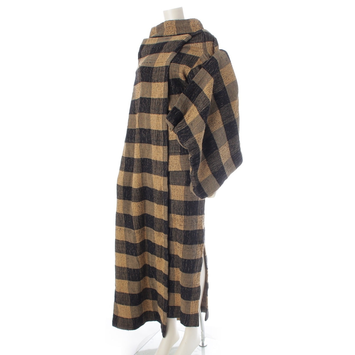 ISSEY MIYAKE robe Silk x Cotton x Nylon Check Design 3 piece Set up tops, coats, skirts Brown 9