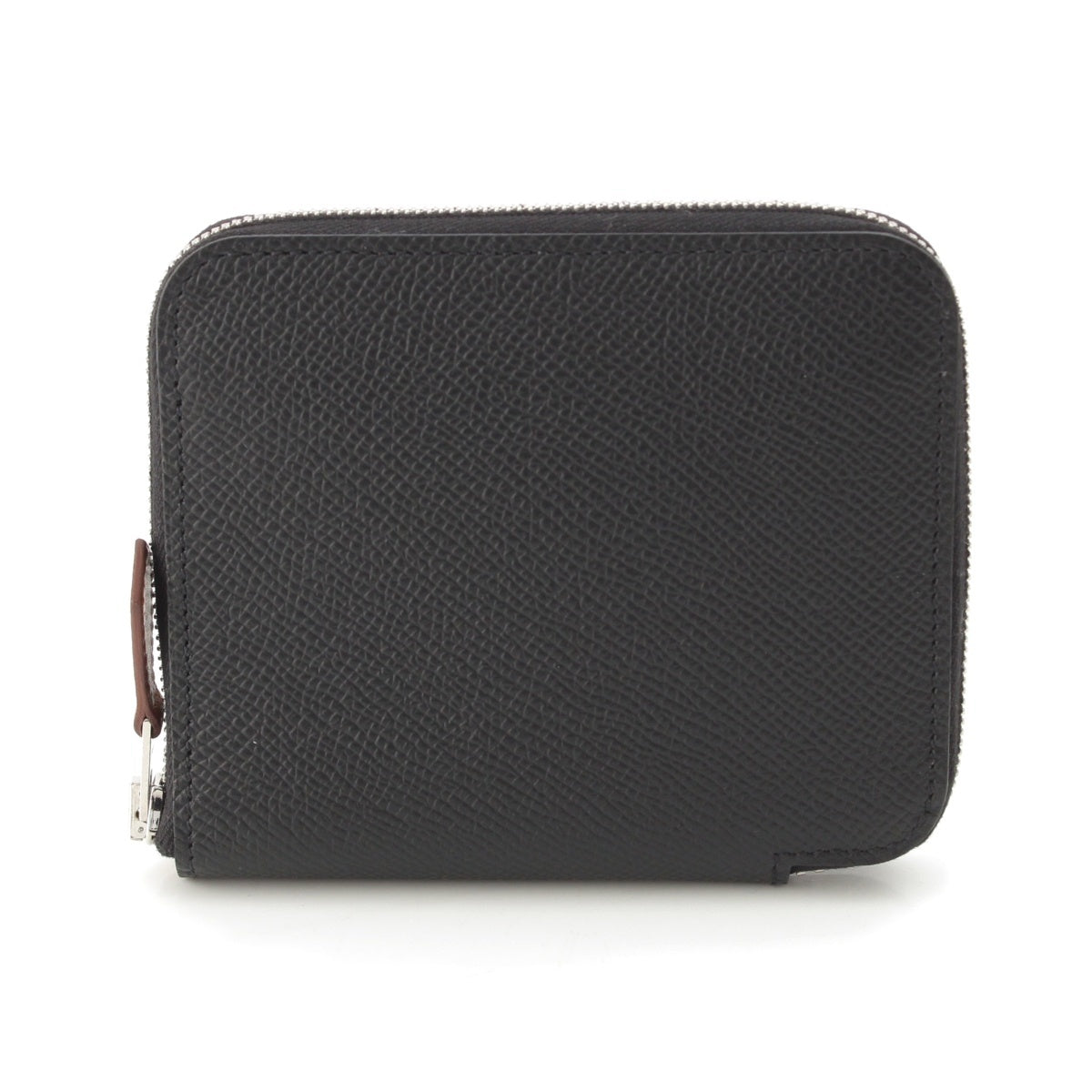 HERMES Azap compact silk in leather SilverMetal Mini Wallet Coin case Card Case Epsom Black Cassis Veil Fizz