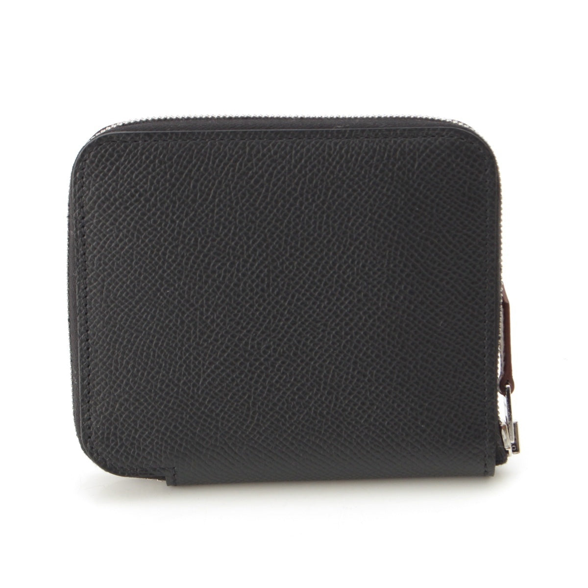 HERMES Azap compact silk in leather SilverMetal Mini Wallet Coin case Card Case Epsom Black Cassis Veil Fizz