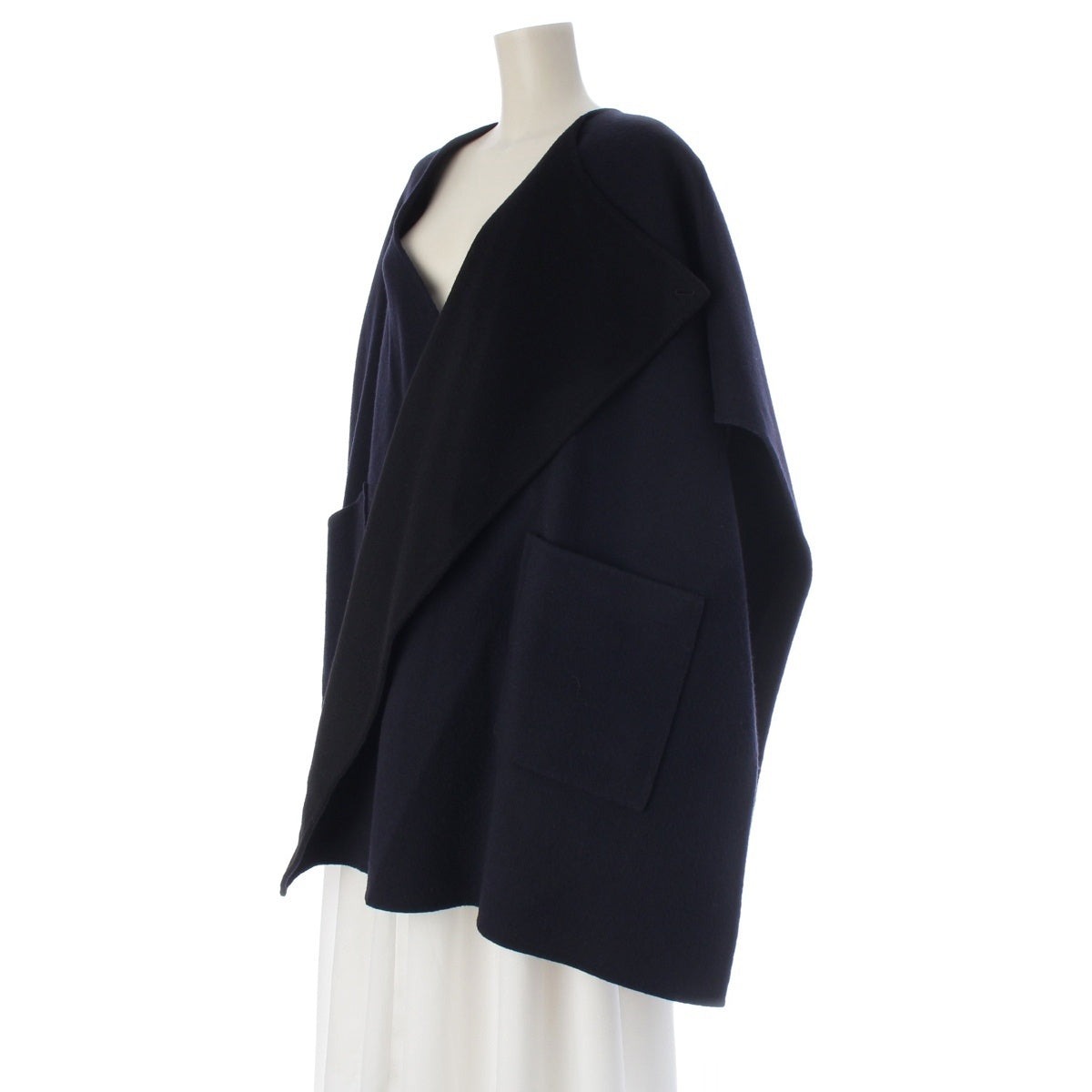 Drawer wool Fringe reversible two-tone poncho Wrap Cape Coat Tops 6525-299-0881 Navy black