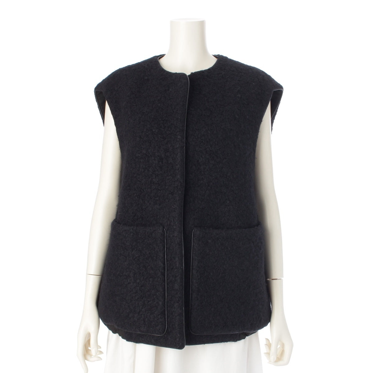 Drawer wool alpaca Leather piping boa gilet Best outer 6522-234-0740 black 36