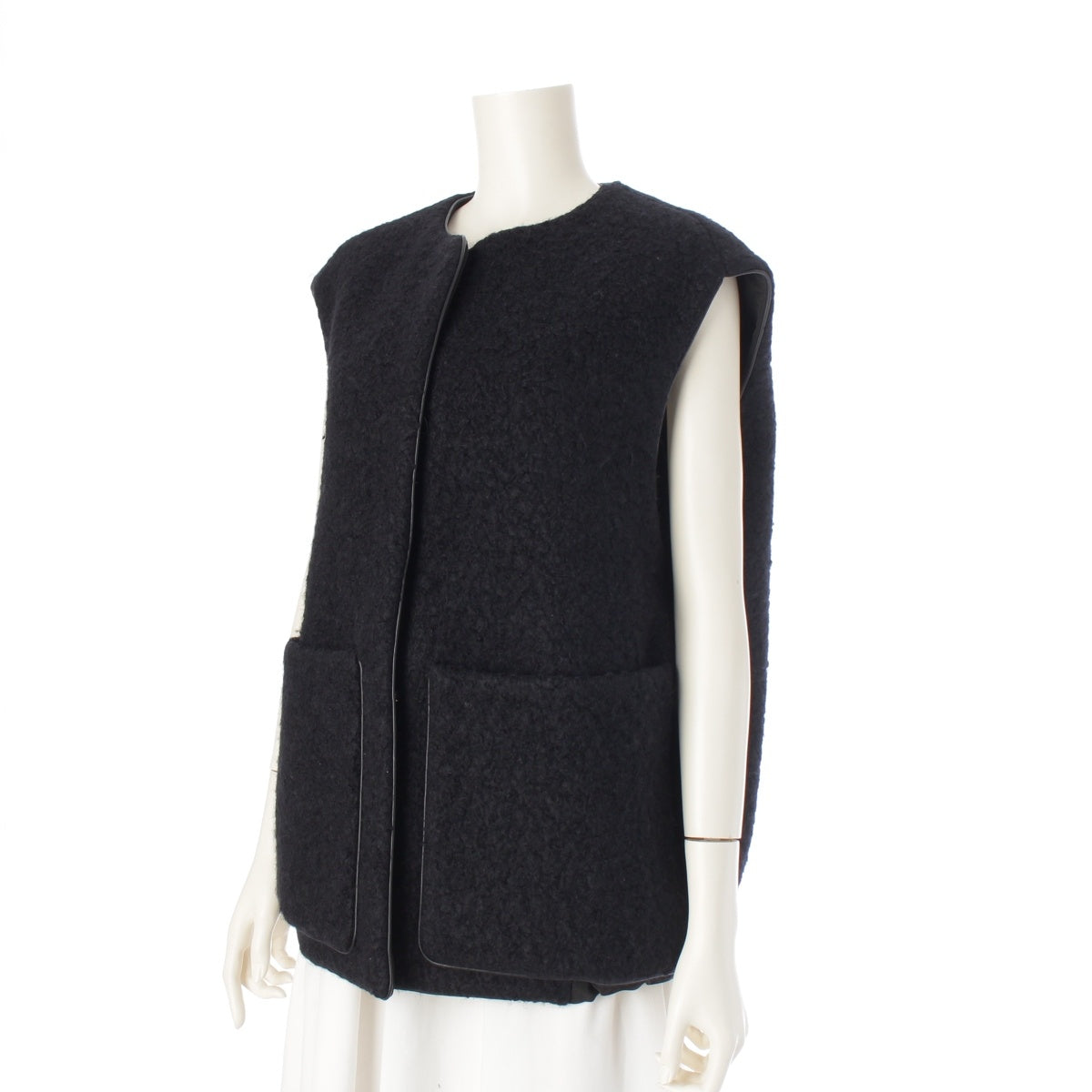 Drawer wool alpaca Leather piping boa gilet Best outer 6522-234-0740 black 36